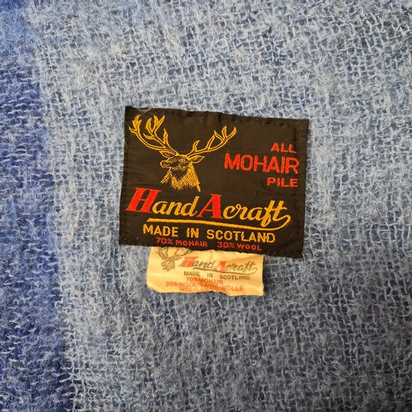 VTG Hand A Craft Mohair Throw Blanket Blue Plaid Scotland 70% Mohair Cottagecore - Picture 2 of 4